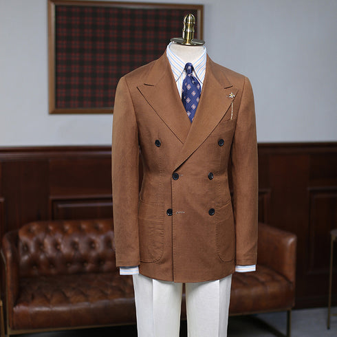 Brown Double-Breasted Linen Suit – Inspired by Classic Men’s Linen Suits Plus Size